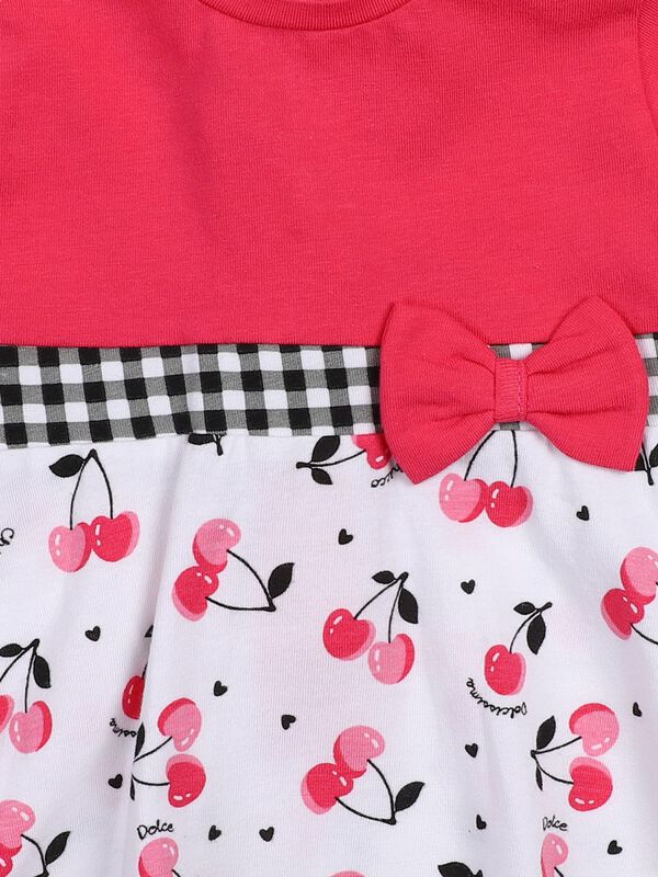Girls White & Pink Short Sleeve Knitted Dress image number 3